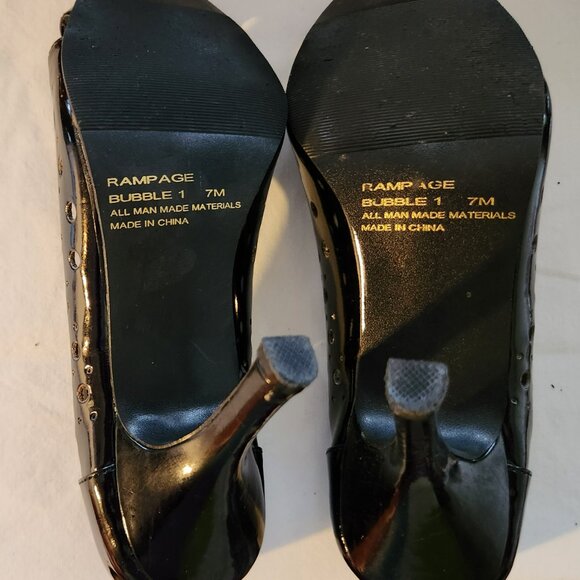 Rampage heels sz 7 M black faux patent peep toe Bubble 1 - Picture 4 of 4